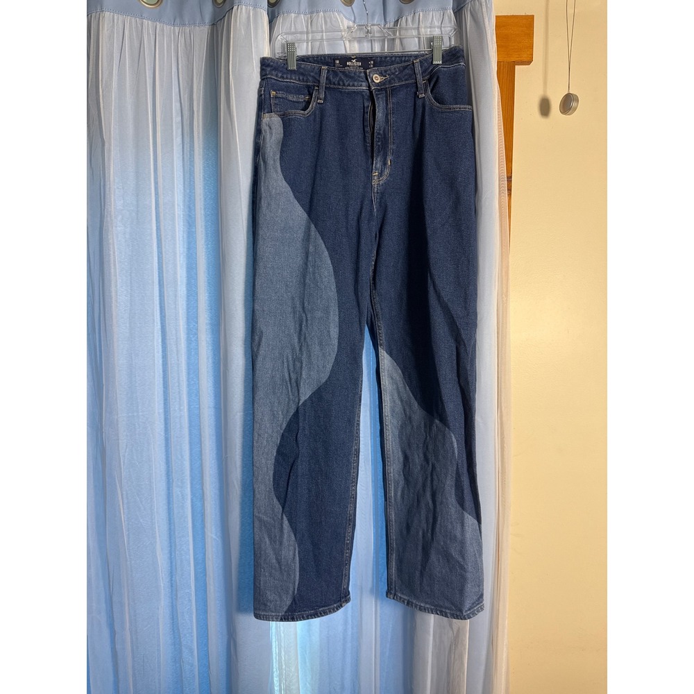 Hollister Jeans Womens 11R Ultra High-Rise Dad Jean Blue Colorblock EUC